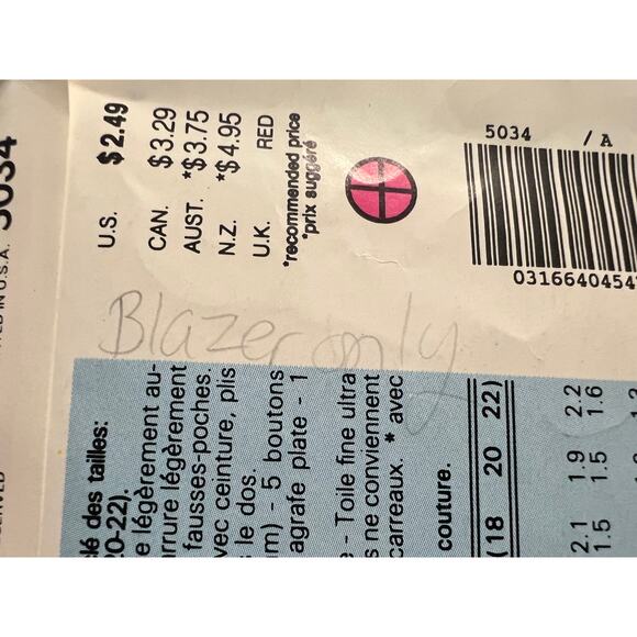 Butterick 5034 pattern blazer boxy boyfriend 1980s size 6 8 10 - Picture 4 of 7